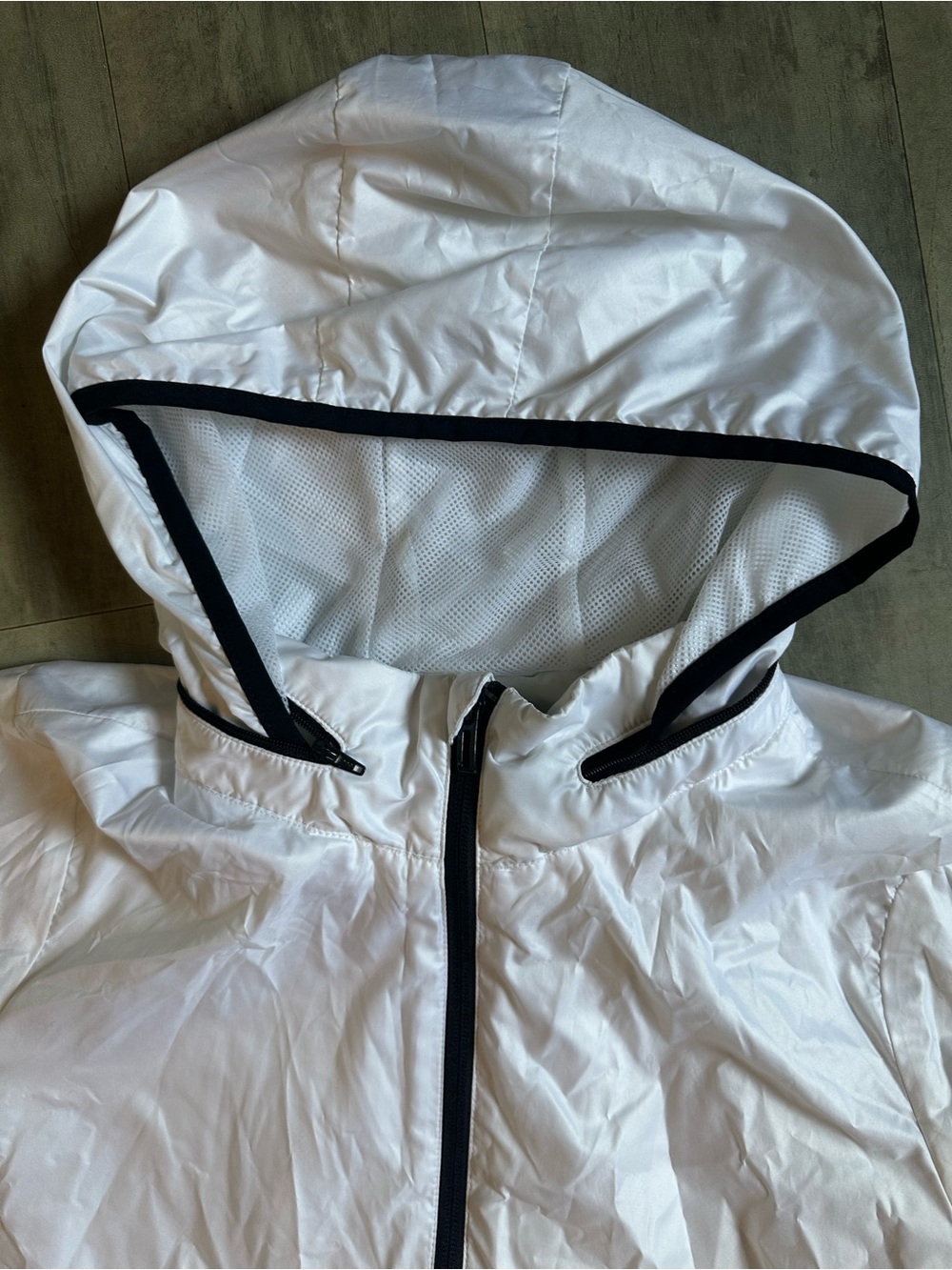 adidas White Hooded Windbreaker with Black Accents - Picture 3 of 9